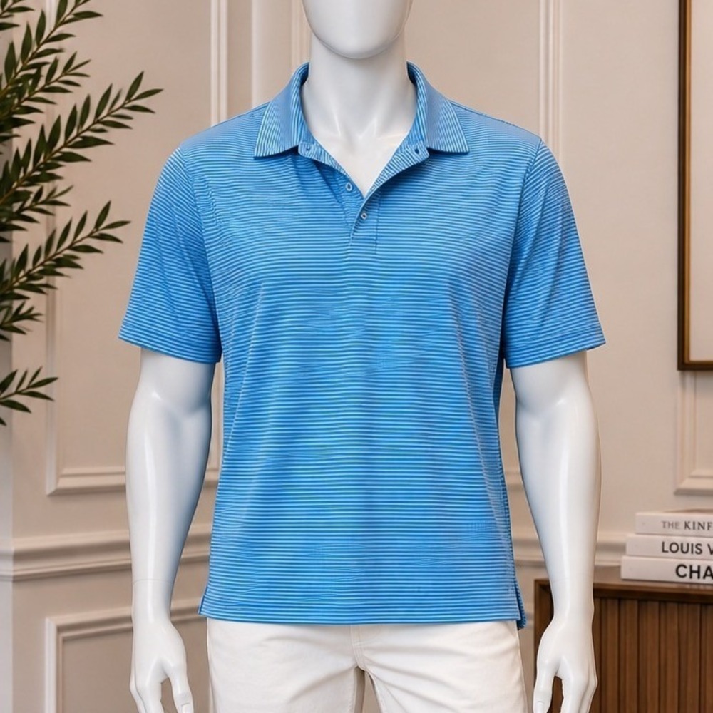 Bahama Bay Club Mens Polo Shirt Striped Modal Blend Blue Large